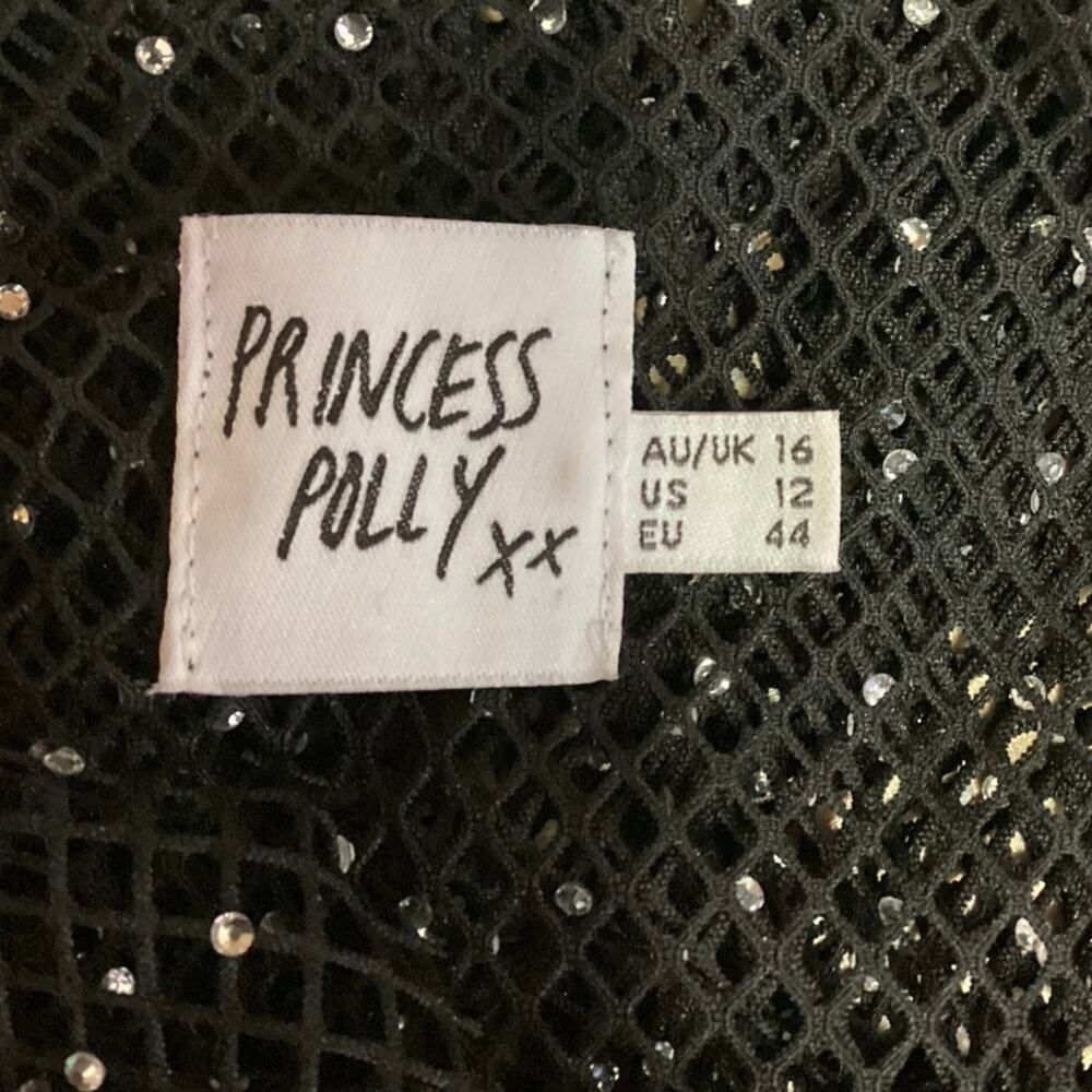 Princess Polly Black Mesh Crystal Rhinestone V-neck Sheer Cover-up Dress Size 12 - Picture 4 of 4